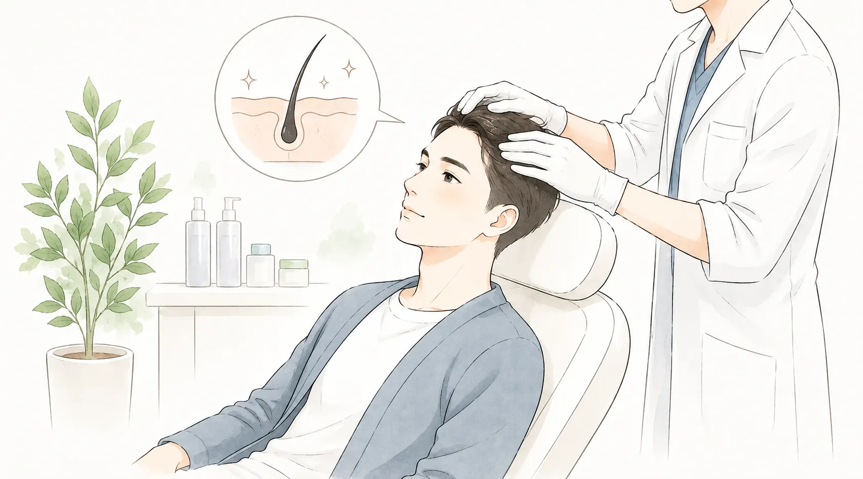 AGA治療中の男性のイラスト